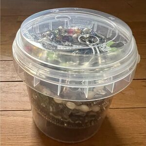 Mixed Bead and Chain Jewelry Lot in Clear Plastic Container